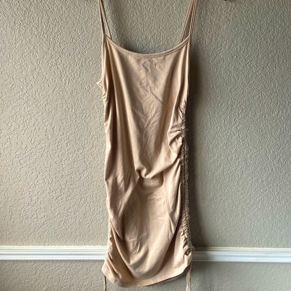 Spaghetti Strap Nude BodyCon Dress w/ Working Drawstrings - Brand New
